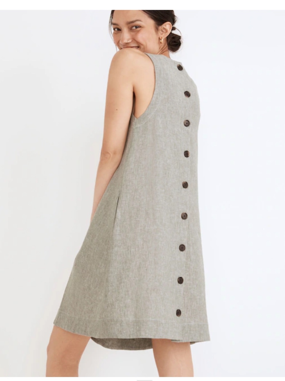 Madewell Sleeveless Button-Back Mini Dress in Light Olive